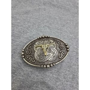 Vintage Longhorn Steer Silver Gold Southwestern Belt Buckle
